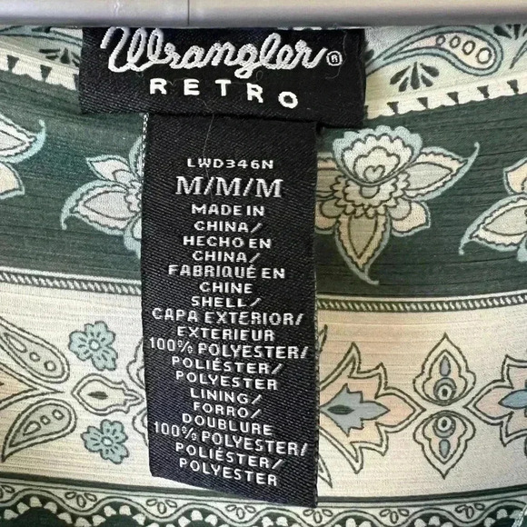 Wrangler retro Hunter Paisley knee length hunter green sheer flowy dress women’s - Picture 3 of 13